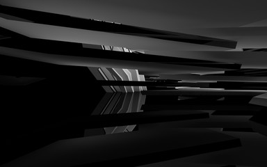 Naklejka premium Abstract white interior of the future, with glossy black wall and floor. 3D illustration and rendering