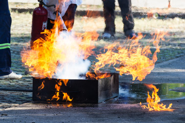 Firefighter firefighting training, The fire is burning at the gas tank 