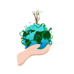 Happy earth day, environment nature protection hand holding abstract background vector illustration
