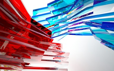 Fototapeta premium abstract architectural interior with gradient geometric glass sculpture. 3D illustration and rendering