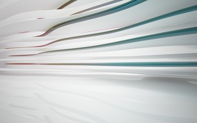 White smooth abstract architectural background whith colored gradient lines . 3D illustration and rendering
