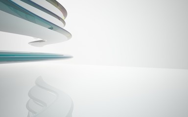 White smooth abstract architectural background whith colored gradient lines . 3D illustration and rendering