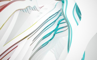 White smooth abstract architectural background whith colored gradient lines . 3D illustration and rendering