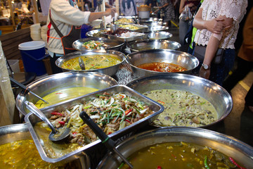 Thai street foods, Thai foods style Rice and Curry at market Bangkok of Thailand.