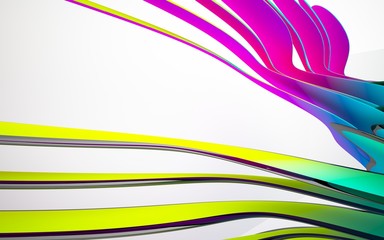 abstract architectural interior with colored smooth sculpture with black lines. 3D illustration and rendering