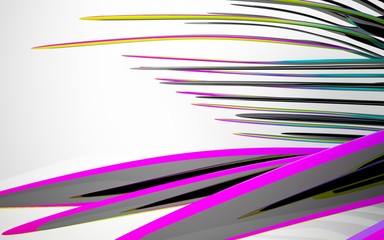 abstract architectural interior with colored smooth sculpture. 3D illustration and rendering