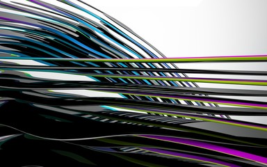 abstract architectural interior with colored smooth sculpture. 3D illustration and rendering