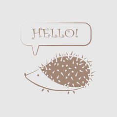 Icon funny hedgehog with the words hello in the dialog box