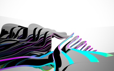 abstract architectural interior with colored smooth sculpture. 3D illustration and rendering