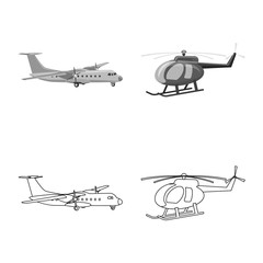 Vector design of plane and transport icon. Collection of plane and sky stock vector illustration.
