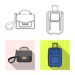 Vector design of suitcase and baggage sign. Collection of suitcase and journey vector icon for stock.