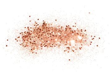 Rose gold glitter on white background