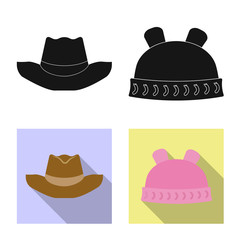 Vector illustration of headgear and cap icon. Set of headgear and accessory stock vector illustration.