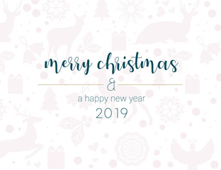 Fröhliche Weihnachten und ein Frohes Neues Jahr 2019 Karte mit weihnachtlichen Objekten