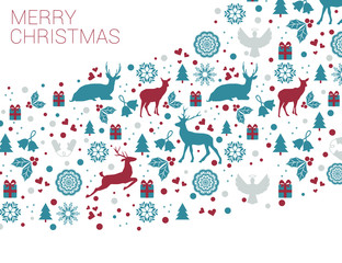 Merry Christmas Weihnachtskarte mit Rentier Geschenk Tannenbaum Schneeflocke