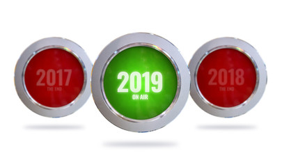 ON AIR 2019 light sign isolated on white background. Concept new year.- image