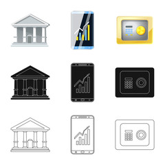 Vector illustration of bank and money symbol. Collection of bank and bill vector icon for stock.