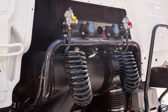 Engine And Compressed Air Hoses Of A Truck