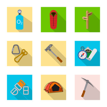 Isolated object of mountaineering and peak icon. Set of mountaineering and camp vector icon for stock.