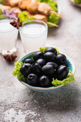 Black olives  and traditional greek dishes