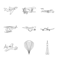 Isolated object of plane and transport symbol. Collection of plane and sky stock vector illustration.