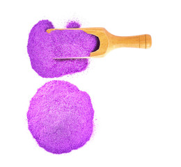 Taro powder in scoop on white background