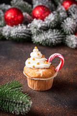 Christmas festive cupcake with  candy cane © Yulia Furman