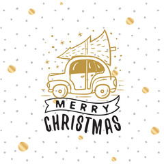 Merry Christmas. Typography. Vector logo, text design. Greeting card.