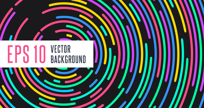 Abstract minimal vector background design with text template. Modern neon colorful circle lines and design template elements for your art, flyers, posters, covers, banners. Vector EPS 10