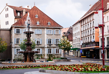 Fototapeta na wymiar La Chaux de Fonds Monumental fountain, Switzerland