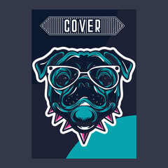 Card template with portrait of a cheerful dog. Vector illustration