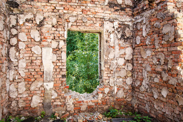 Fototapeta na wymiar broken window in an abandoned house
