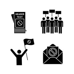 Protest action glyph icons set