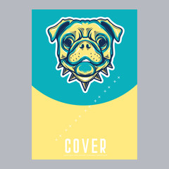 Card template with portrait of a cheerful dog. Vector illustration