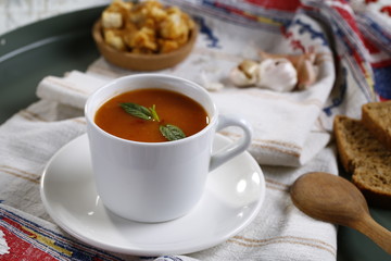 
organic hot lentil soup presentation