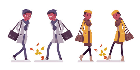 Naklejka premium Stylish black man, woman in autumn clothes