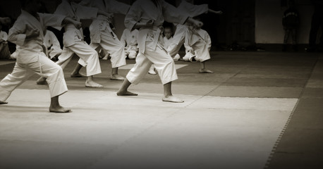 Children's training on karate-do. Banner with space for text. For web pages or advertising...