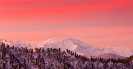Mountain sunset winter. Christmas