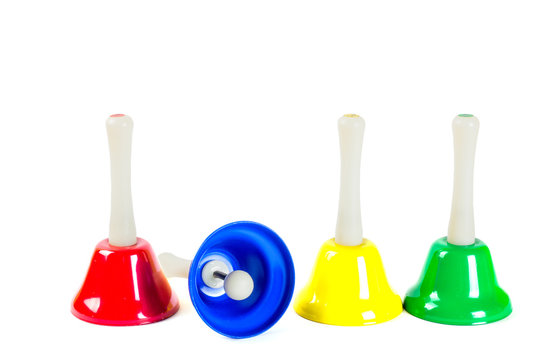 Coloured musical handbells set, isolated on white background