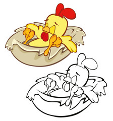 Vector llustration of a Cute Little Chicken Cartoon Character. Coloring Book