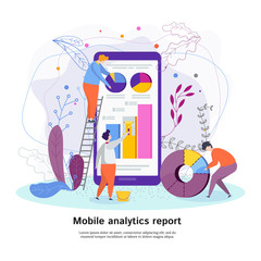 Mobile analytics report vector concept with people characters