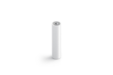 Blank white power battery mock up, isolated, 3d rendering. Empty alkaline accumulator mockup. Clear lithium batery for charging template. Voltage disposable radiator.