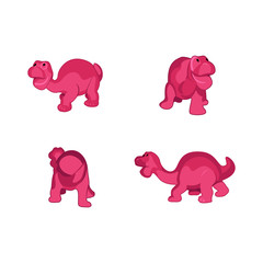 Set of pink dinosaurs. Vector illustration on white background