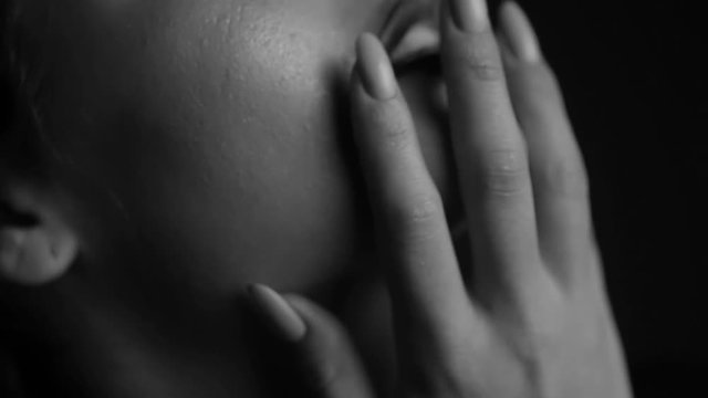 Passionate female lips close up. Black and white video.