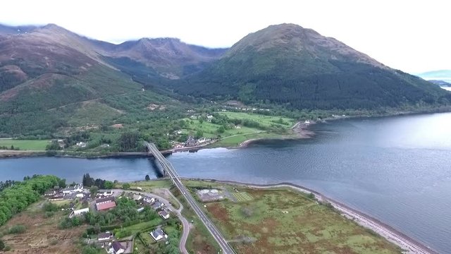 aerial mountains Glen Coe Loch Linnhe Ballchulish Bridge West Highlands Scotland