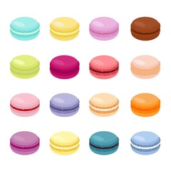Cake macaron or macaroon Vector Illustration, colorful almond cookies, pastel colors. Macaroons isolated on white background
