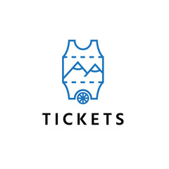 abstract ticket with wheel and mountains vector design template