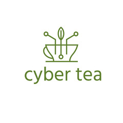 cup with leaf and technology symbols vector design template