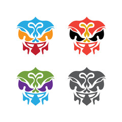 set of abstract polynesian masks vector design template