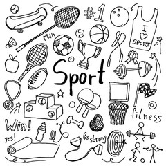 Set of hand drawn doodle sport icons. Collection of design elements